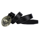 Maxbell Vintage Western COWBOYS OF FAITH PU Leather Strap Belt Buckle Belt Black - Aladdin Shoppers