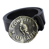 Maxbell Vintage Western COWBOYS OF FAITH PU Leather Strap Belt Buckle Belt Black - Aladdin Shoppers