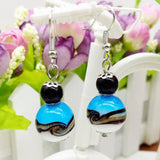 Maxbell Fancy Glass Ball Metal Flower Cap Fish Hook Dangle Earring Jewelry Blue - Aladdin Shoppers