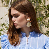 Maxbell Behomian Statement Enamel Fringed Thread Tassel Dangle Stud Earrings Black - Aladdin Shoppers