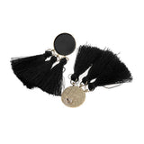 Maxbell Behomian Statement Enamel Fringed Thread Tassel Dangle Stud Earrings Black - Aladdin Shoppers