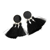 Maxbell Behomian Statement Enamel Fringed Thread Tassel Dangle Stud Earrings Black - Aladdin Shoppers