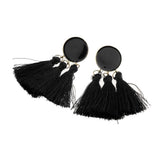 Maxbell Behomian Statement Enamel Fringed Thread Tassel Dangle Stud Earrings Black - Aladdin Shoppers