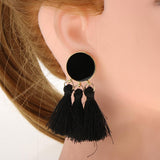 Maxbell Behomian Statement Enamel Fringed Thread Tassel Dangle Stud Earrings Black - Aladdin Shoppers