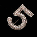 Maxbell 2 Pieces Crystal Rhinestone Imitation Pearls Number 5 Brooch Pin Jewelry
