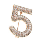 Maxbell Fashion Women Crystal Rhinestone Pearl Number 5 Brooch Pin Jewelry Gold - Aladdin Shoppers