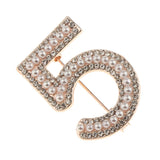 Maxbell 2 Pieces Crystal Rhinestone Imitation Pearls Number 5 Brooch Pin Jewelry