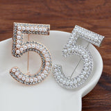 Maxbell 2 Pieces Crystal Rhinestone Imitation Pearls Number 5 Brooch Pin Jewelry
