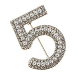 Maxbell Fashion Women Crystal Rhinestone Pearl Number 5 Brooch Pin Jewelry Silver - Aladdin Shoppers