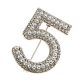 Maxbell Fashion Women Crystal Rhinestone Pearl Number 5 Brooch Pin Jewelry Silver - Aladdin Shoppers