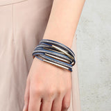 Maxbell Women Multilayer Leather Bracelet Wrap Crystal Bracelet Magnet Buckle Blue - Aladdin Shoppers