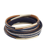 Maxbell Women Multilayer Leather Bracelet Wrap Crystal Bracelet Magnet Buckle Blue - Aladdin Shoppers