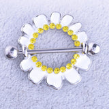 Maxbell 1 Pair Chrysanthemum Daisy Flower Nipple Rhinestone Shield Nipple Ring White - Aladdin Shoppers