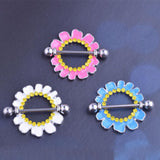 Maxbell 1 Pair Chrysanthemum Daisy Flower Nipple Rhinestone Shield Nipple Ring White - Aladdin Shoppers