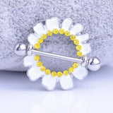 Maxbell 1 Pair Chrysanthemum Daisy Flower Nipple Rhinestone Shield Nipple Ring White - Aladdin Shoppers