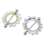 Maxbell 1 Pair Chrysanthemum Daisy Flower Nipple Rhinestone Shield Nipple Ring White - Aladdin Shoppers