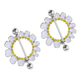 Maxbell 1 Pair Chrysanthemum Daisy Flower Nipple Rhinestone Shield Nipple Ring White - Aladdin Shoppers