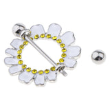 Maxbell 1 Pair Chrysanthemum Daisy Flower Nipple Rhinestone Shield Nipple Ring White - Aladdin Shoppers