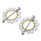 Maxbell 1 Pair Chrysanthemum Daisy Flower Nipple Rhinestone Shield Nipple Ring White - Aladdin Shoppers