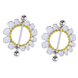 Maxbell 1 Pair Chrysanthemum Daisy Flower Nipple Rhinestone Shield Nipple Ring White - Aladdin Shoppers