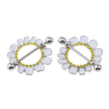 Maxbell 1 Pair Chrysanthemum Daisy Flower Nipple Rhinestone Shield Nipple Ring White - Aladdin Shoppers
