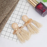 Maxbell 2.56in Bohemian Multicolor Tassel Earrings Fringe Drop Earrings Beige - Aladdin Shoppers