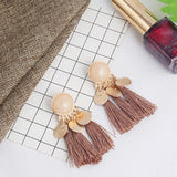 Maxbell 2.56in Bohemian Multicolor Tassel Earrings Fringe Drop Earrings Khaki - Aladdin Shoppers