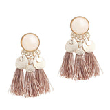 Maxbell 2.56in Bohemian Multicolor Tassel Earrings Fringe Drop Earrings Khaki - Aladdin Shoppers