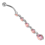 Maxbell Maxbell Sexy Stainless Steel CZ Crystal Navel Belly Button Ring Dangle Silver Pink