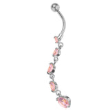 Maxbell Maxbell Sexy Stainless Steel CZ Crystal Navel Belly Button Ring Dangle Silver Pink