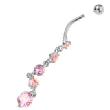 Maxbell Maxbell Sexy Stainless Steel CZ Crystal Navel Belly Button Ring Dangle Silver Pink