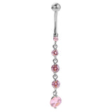 Maxbell Maxbell Sexy Stainless Steel CZ Crystal Navel Belly Button Ring Dangle Silver Pink