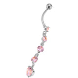 Maxbell Maxbell Sexy Stainless Steel CZ Crystal Navel Belly Button Ring Dangle Silver Pink