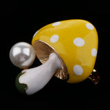 Maxbell 3 Pieces Delicate 3 Colors Enamel Faux Pearl Mushroom Brooch Pins for Womens