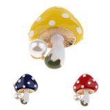 Maxbell 3 Pieces Delicate 3 Colors Enamel Faux Pearl Mushroom Brooch Pins for Womens