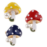 Maxbell 3 Pieces Delicate 3 Colors Enamel Faux Pearl Mushroom Brooch Pins for Womens