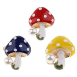 Maxbell 3 Pieces Delicate 3 Colors Enamel Faux Pearl Mushroom Brooch Pins for Womens