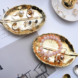 Golden Leaf Gilded Decorative Centerpiece Dish Jewelry Trinkets Tray Display