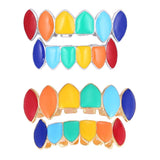 Maxbell 2 Sets Colorful Hip Hop Fang Teeth Grills Hollowen Clown Mouth Jewelry