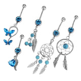 Maxbell 5 Piece Rhinestone Dreamcatcher Butterfly Leaf Heart Belly Bar Navel Ring - Aladdin Shoppers