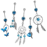 Maxbell 5 Piece Rhinestone Dreamcatcher Butterfly Leaf Heart Belly Bar Navel Ring - Aladdin Shoppers