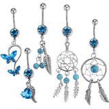 Maxbell 5 Piece Rhinestone Dreamcatcher Butterfly Leaf Heart Belly Bar Navel Ring - Aladdin Shoppers