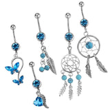 Maxbell 5 Piece Rhinestone Dreamcatcher Butterfly Leaf Heart Belly Bar Navel Ring - Aladdin Shoppers