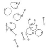 Maxbell 32 Pieces 16g Stainless Steel Assorted Eyebrow Ear Lip Navel Ring  Piercing