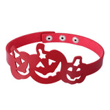 Maxbell Gothic PU Leather Halloween Pumpkin Lantern Choker Collar Necklace Red