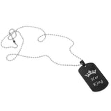 Maxbell 2pcs Her King & His Queen Dog Tag Pendant Couple Necklace Lovers Beads Chain