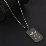 Maxbell 2pcs Her King & His Queen Dog Tag Pendant Couple Necklace Lovers Beads Chain