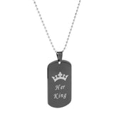 Maxbell 2pcs Her King & His Queen Dog Tag Pendant Couple Necklace Lovers Beads Chain