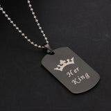 Maxbell 2pcs Her King & His Queen Dog Tag Pendant Couple Necklace Lovers Beads Chain