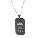 Maxbell 2pcs Her King & His Queen Dog Tag Pendant Couple Necklace Lovers Beads Chain